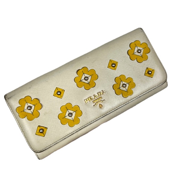 Prada Handbags - Prada Flower Detail Embellished Long Bifold Wallet